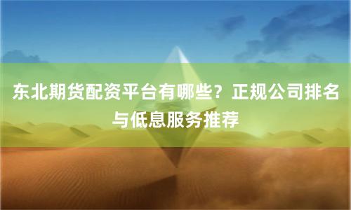东北期货配资平台有哪些？正规公司排名与低息服务推荐